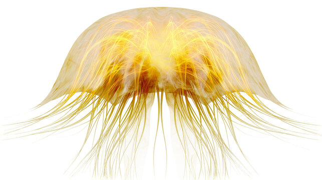 Bioluminescent jellyfish with glowing tentacles, isolated on transparent background