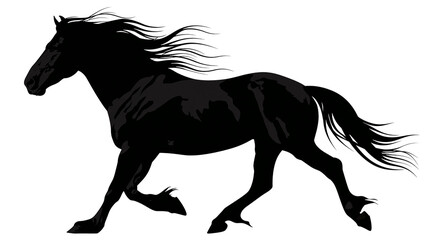 Majestic black horse galloping with flowing mane and tail, isolated on transparent background © pixogram