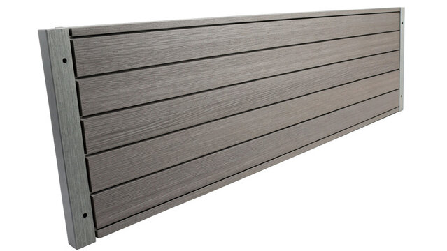Modern dark grey composite deck board texture plank flooring sample isolated on transparent background cut out