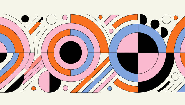 Abstract geometric pattern with circles and lines in pastel colors