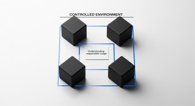 Structured arrangement of four cubes within controlled environment