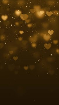valentines day hearts gold sepia glitter dust lights animation,valentine celebration romantic love blur heart fall vertical social media motion background