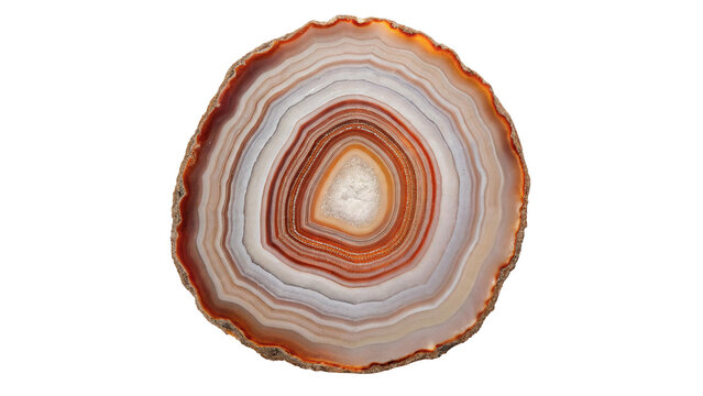 Polished slice of natural agate mineral geode gemstone colorful pattern isolated on transparent background cut out