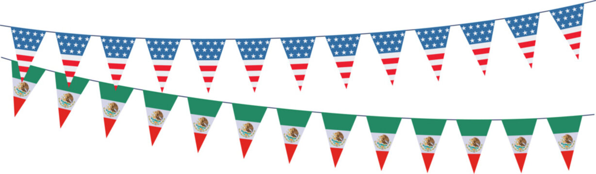 Garlands with pennants from United States of America and Mexico