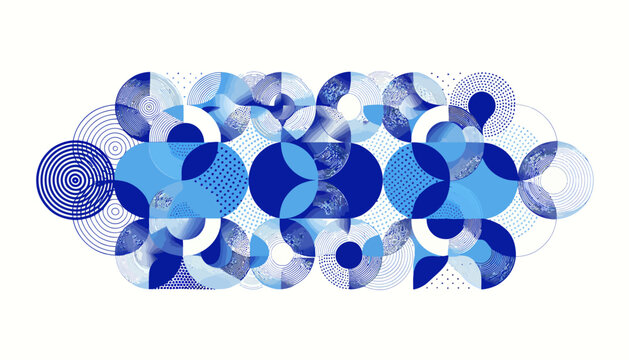 Abstract geometric pattern with blue circles on white background
