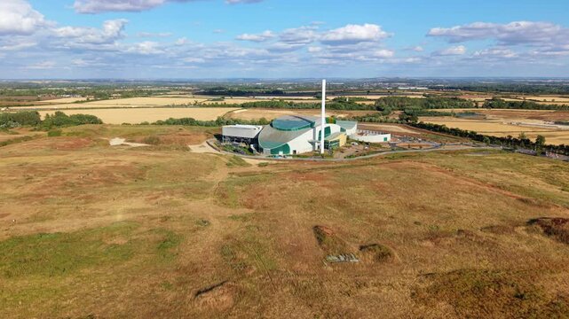 High Angle Aerial View of Modern Waste to Energy Industrial Facility