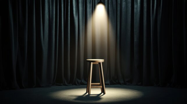 Empty wooden stool spotlight