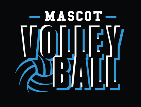 Volleyball Mascot Typography Design with Ball Silhouette, Modern Sports Team Vector Illustration