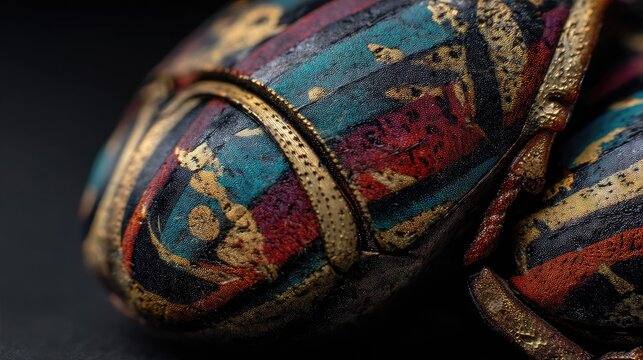 Colorful Artistic Beetle Shells with Intricate Patterns and Textures on a Dark Background