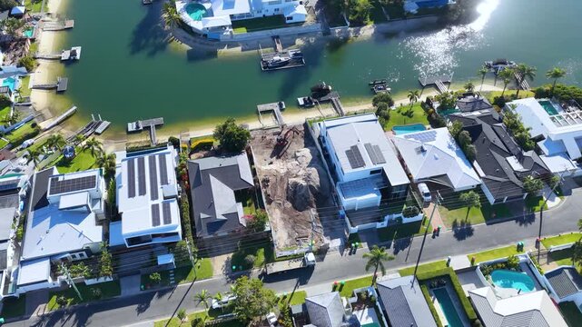 Aerial View of Waterfront Luxury Homes and Canal in Broadbeach Waters