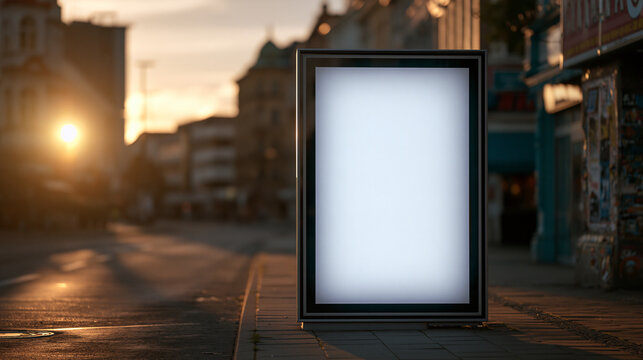 Blank Lightbox Billboard Mockup on City Street at Sunset
