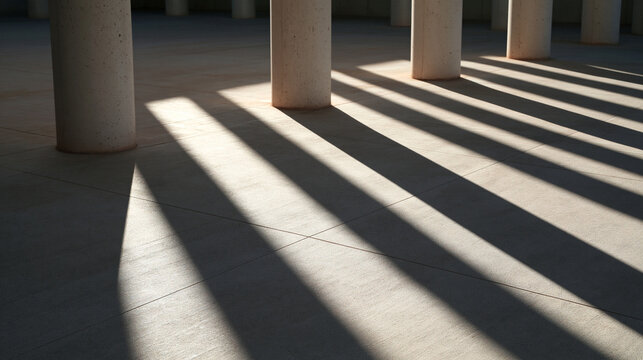 Concrete Columns Casting Long Shadows on Open Plaza