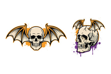 Fototapeta premium Bat Wings Skull vector illustration isolated on white background