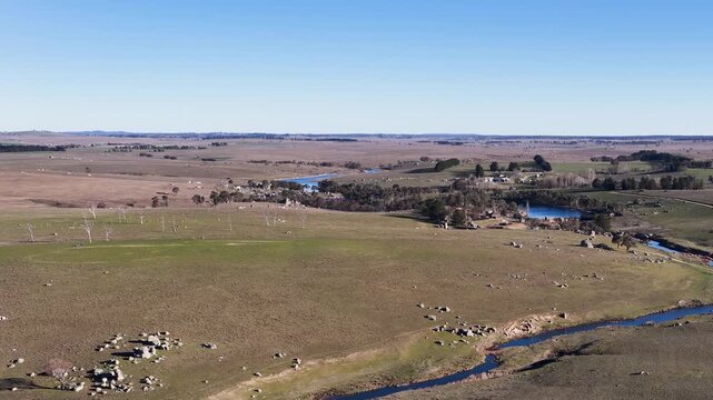 Aerial View of Winding River and Green Pastures in Rural Australia