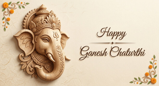 Artistic Lord Ganesha Watercolor Portrait with Abstract Brush Texture for Festival Greeting Banner