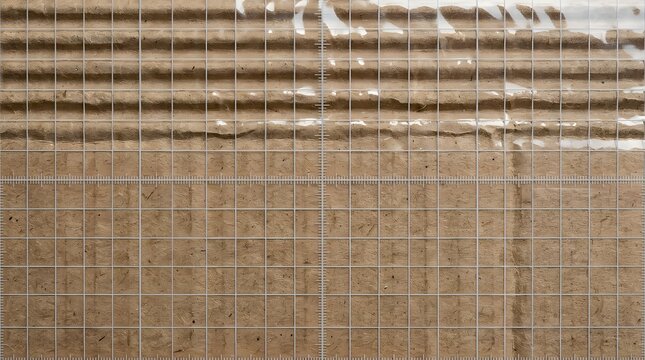 Corrugated cardboard paper texture with a technical grid and plastic sheen