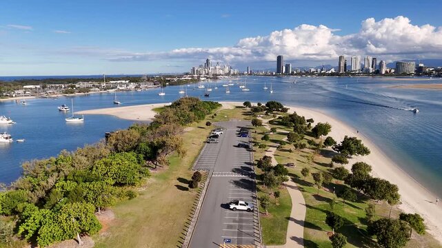 Aerial View of Surfers Paradise Skyline and Main Beach Coastline