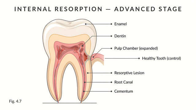 Anatomical diagram of advanced internal tooth resorption and pulp chamber