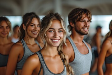 Fototapeta premium Smiling Woman With Friends In Gym