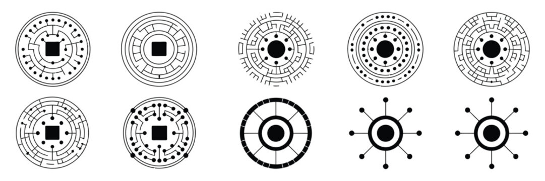 Cyber Security Database and Padlock Icon Set Featuring Secure Server Storage, Data Protection, and Modern Technical Vector Symbols