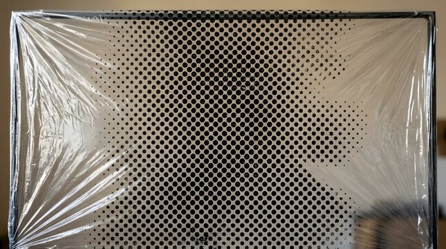 Stretched cellophane sheet texture with a coarse screen print halftone pattern