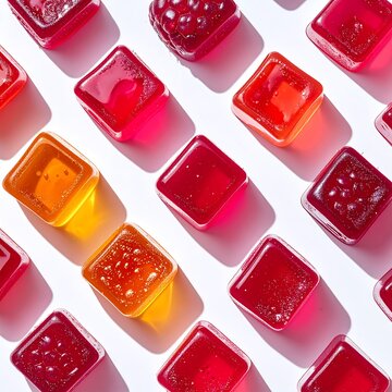 Colorful gummy bear candies arranged in a pattern.