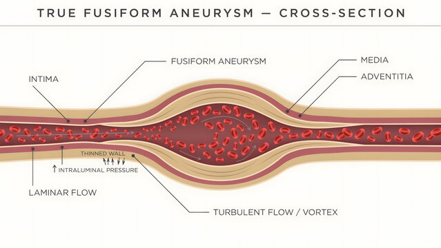 Cross section diagram of a true fusiform aneurysm in an artery