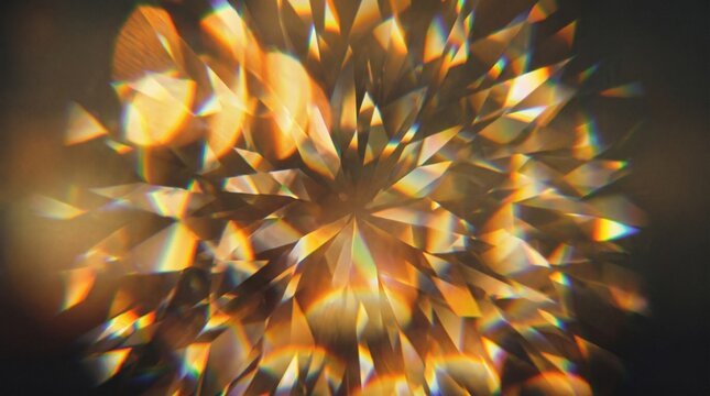 Golden diamond crystal macro abstract background with bokeh