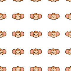 Cute monkey face seamless pattern isolated on white background for kids fashion fabric print, baby apparel, wallpaper, nursery decor, packaging design. © Ketsara