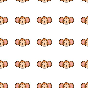Cute monkey face seamless pattern isolated on white background for kids fashion fabric print, baby apparel, wallpaper, nursery decor, packaging design.