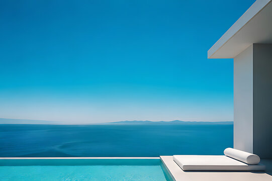 Luxurious swimming pool with a view of the blue sea.
