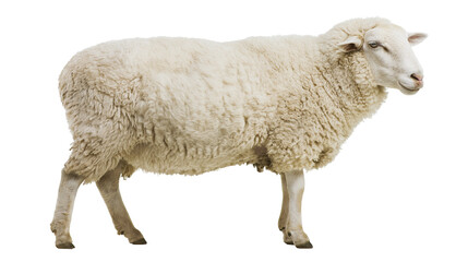 Fluffy white sheep with thick wool coat, isolated on transparent background © Marta