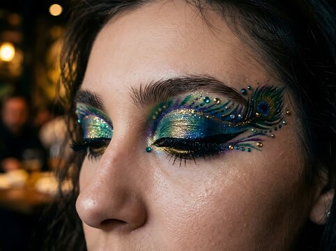 Close up portrait of a woman with striking blue eyes.