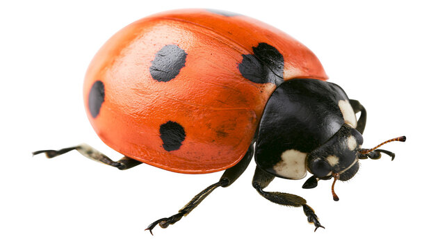 Bright orange ladybug with black spots, isolated on transparent background