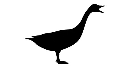 Black silhouette of a goose with open beak, isolated on transparent background © Marta