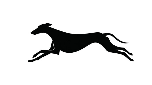 Black silhouette of a greyhound dog running at full speed, isolated on transparent background