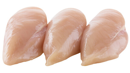 Three raw boneless skinless chicken breasts, isolated on transparent background © Marta