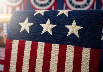 Obraz premium Woven Textile Featuring Interwoven Stars and Stripes Pattern
