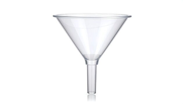 Modern clear glass champagne flute on white background.