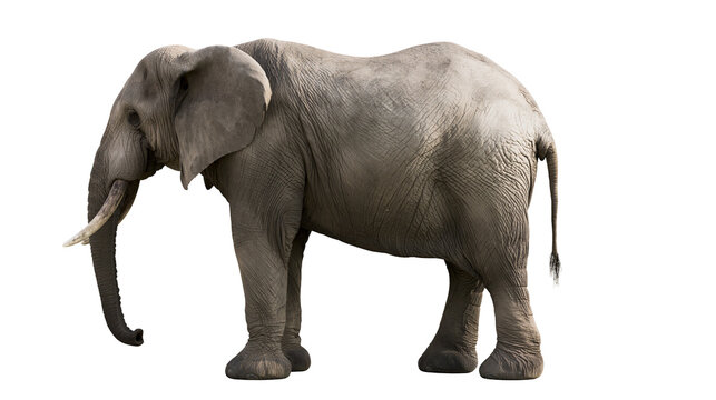 African elephant with large ears and tusks, isolated on transparent background