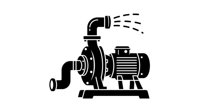 Black silhouette industrial water pump icon for agricultural irrigation
