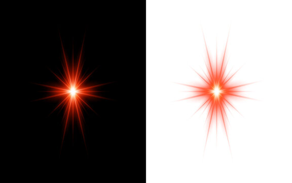 Abstract red starburst light effect isolated on transparent background. for graphic design and overlays