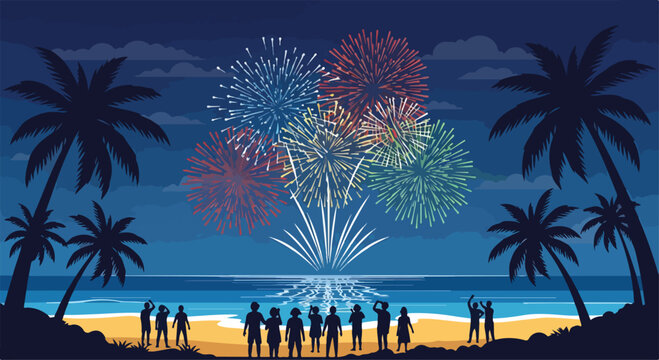 People watching colorful fireworks display.