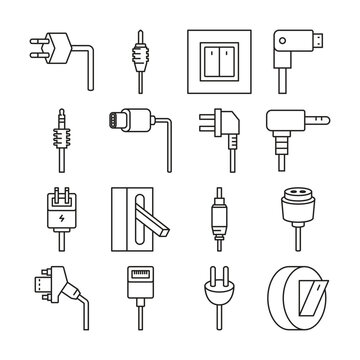 electric plug and switch icons set