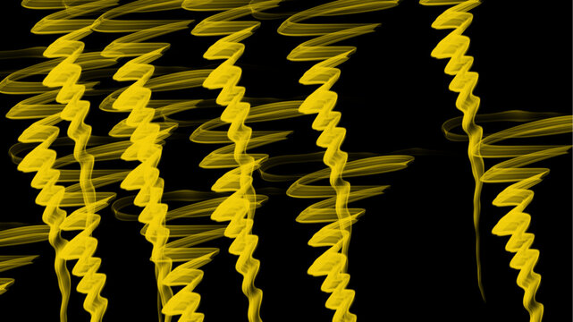 Yellow abstract smoke waves on black background
