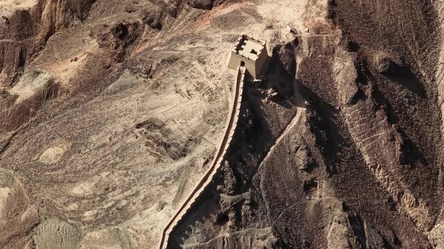Ancient Chinese Great Wall Watchtower and Fortification on Rugged Mountains in Gansu Province, Northwest China