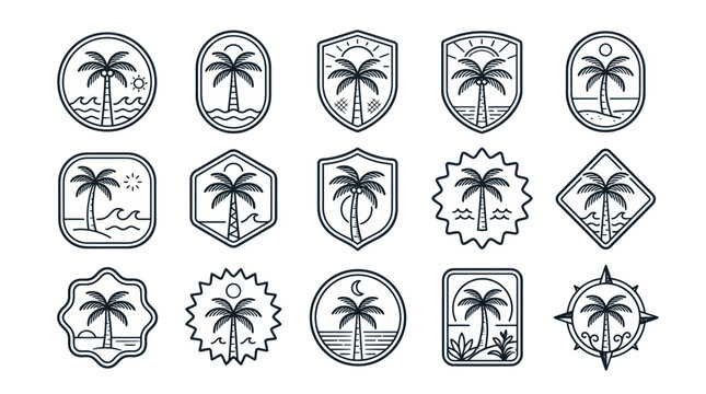 Collection of palm tree emblems, badges, and logos for tropical designs.