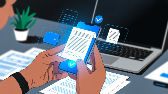 Professional Using Mobile Device for Digital Document Signing and Secure Online File Management Workflow