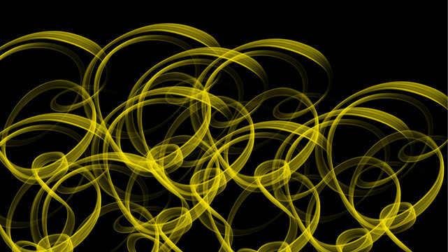 Yellow abstract smoke waves on black background