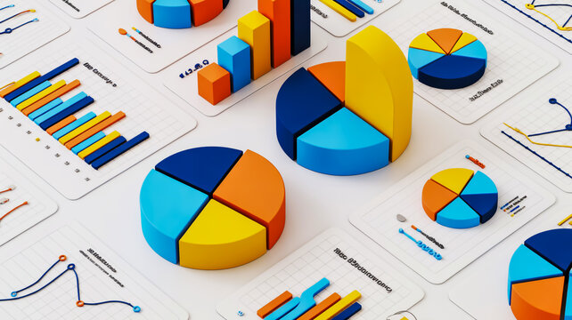 Colorful Three Dimensional Data Visualization Charts and Business Analytics Reports